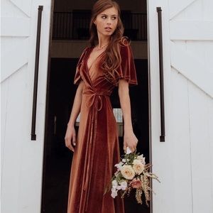 New with tags Baltic Born Meghan Velvet Wrap Dress in Spice. Fall Bridesmaids